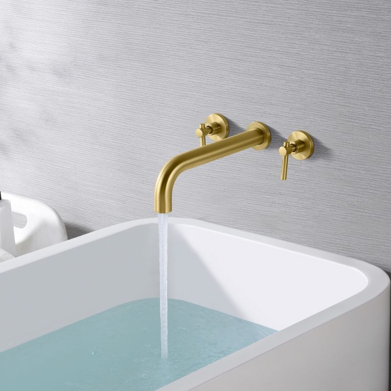 SUMERAIN Bathroom Wall Mounted Tub Filler Faucet with Brass Rough in Valve, Brushed Gold  Finish, 3 of 8