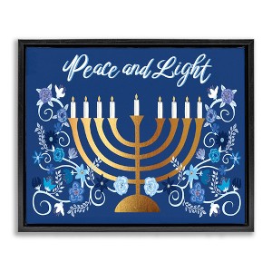 Stupell Industries Peace & Light Floral Hanukkah Menorah Floating Frame Canvas Art - 1 of 4