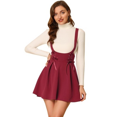 Allegra K Women's High Waist A-Line Lace Up Suspender Skirt