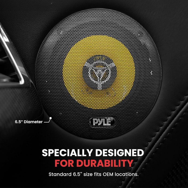Pyle Car Three Way Speaker System - Black and Yellow, 3 of 8