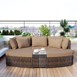 Osparple 6-Piece Patio Sofa, Conversation Outdoor Round Sofa Set, PE Wicker Rattan Separate Seating Group with Coffee Table - 1 of 4