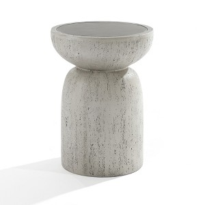 LuxenHome Rustic Outdoor Side Table, 20" Concrete End Tables for Patio,Off White and Gray Weathered Round Table,Decorative Garden Stool Off-White - 1 of 4