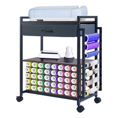 Rolling Craft Cart Compatible with Cricut Machines, Craft Organization and Storage Cart with Fabric Drawer & 47 Vinyl Roll Holder