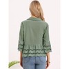 INSPIRE CHIC Women's Button Down 3/4 Bell Sleeve Lapel Collar Casual Ruffle Hem Eyelet Blouse - 3 of 4