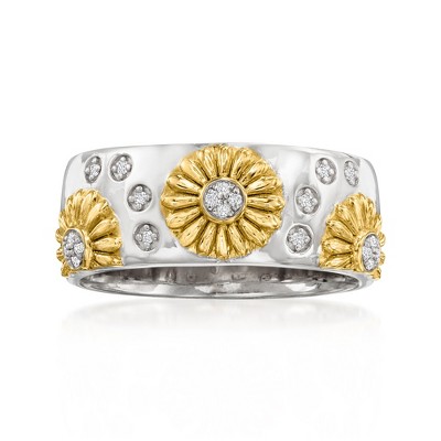Ross-Simons Diamond Sunflower Ring in 2-Tone  Sterling Silver