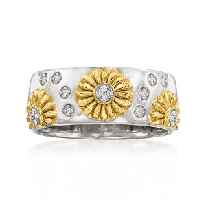 Ross-Simons Diamond Sunflower Ring in 2-Tone  Sterling Silver - 1 of 4