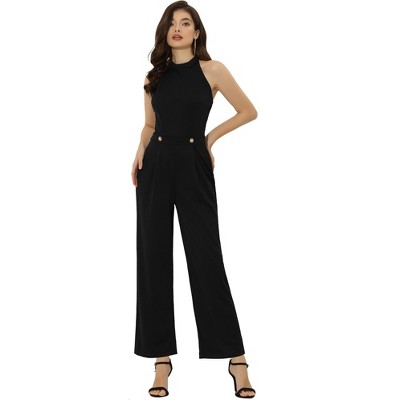 INSPIRE CHIC Women's Sleeveless Halter Wide Leg Pants Backless High Waist Jumpsuit