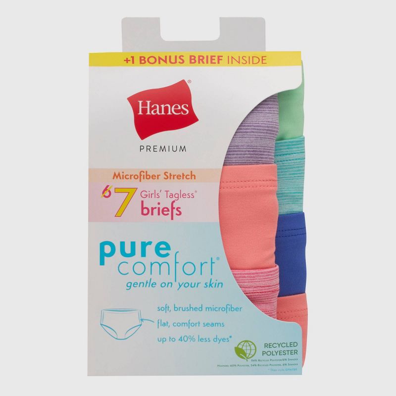 Hanes Premium Girls' 6pk + 1 Pure Microfiber Briefs - Colors May Vary, 2 of 3