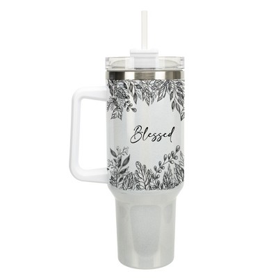 Elanze Designs Blessed Autumn Harvest Leaves 40 oz. Stainless Steel, Large Water Bottle Coffee Mug, Spill & Leak Resistant, Thermal Travel Tumbler