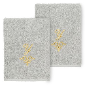 Linum Home Textiles 100% Turkish Cotton MONICA Gold Thread 2PC Embellished Washcloth Set - 1 of 3