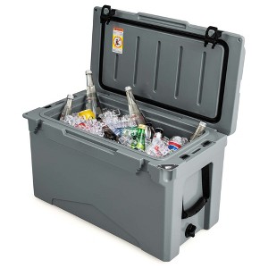 Costway 50 QT Rotomolded Cooler Portable Ice Chest Ice Retention for 5-7 Days Charcoal/Tan - 1 of 4