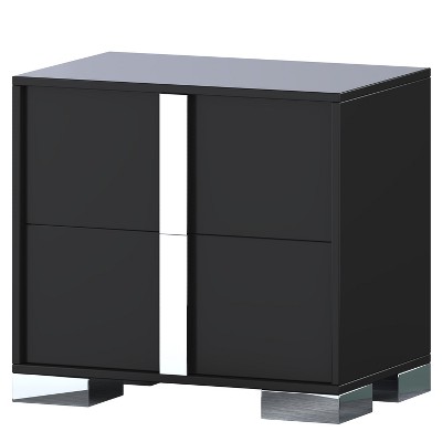 Vynxaria Elegant 2-Drawer Mirrored Nightstand - Black, Metal Handle, MDF Build, 23.3"L x 15.4"W x 21.3"H, Bedroom/Living Room Use