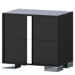 Vynxaria Elegant 2-Drawer Mirrored Nightstand - Black, Metal Handle, MDF Build, 23.3"L x 15.4"W x 21.3"H, Bedroom/Living Room Use - 1 of 4