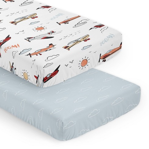 Sweet Jojo Designs Boy Fitted Crib Sheets Set Airplane Blue Red And Grey 2pc Target