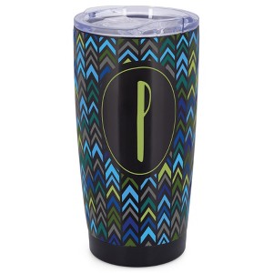Elanze Designs P Monogram Herringbone Arrows Wrap-Around Design 20 Ounce Stainless Steel On-The-Go Coffee Mug, Thermal Travel Tumbler with Leak - 1 of 4