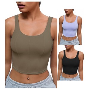 INSPIRE CHIC 3 Pcs Womens U Back Longline Padded Sports Bra Cami Crop Workout Fitness Tank Top with Built in Bra - 1 of 4