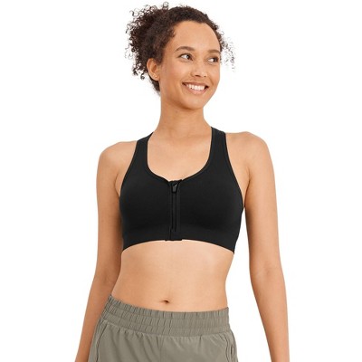 Jockey Women's Seamfree Mid Impact Zip Front Sports Bra M Black Night