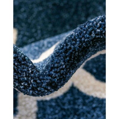 Elegant Dark Blue Trellis 4' x 6' Synthetic Easy-Care Area Rug