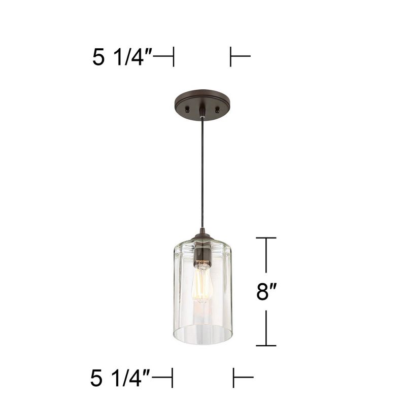 Possini Euro Design Bronze Mini Pendant 5 1/4" Wide Modern LED Clear Glass Cylinder Shade for Dining Room Living House Kitchen Island High Ceilings, 4 of 7