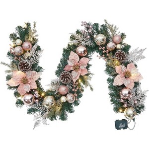 6 Feet Christmas Garland with Lights for Mantle,Battery Operated Outdoor Christmas Garlands with Rose Gold Balls - 1 of 4