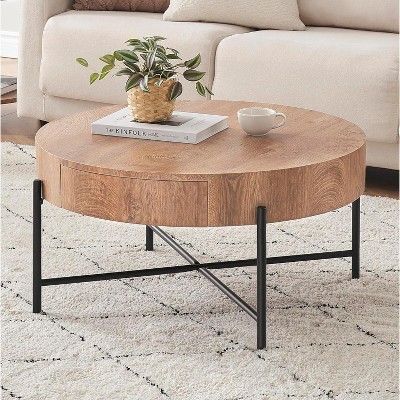 Round Coffee Table with Drawers Circle Living Room Table Wood Accent Coffee Table
