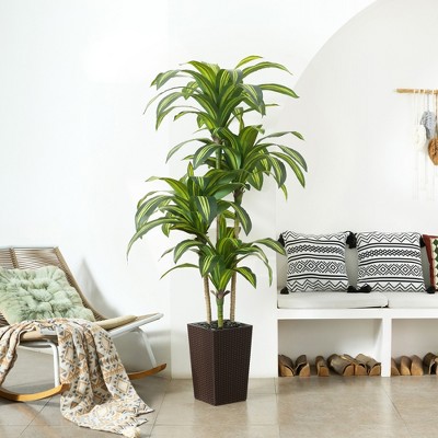 6ft UV & Sunproof Artificial Dracaena Tree for Indoor/Outdoor - Faux Silk Plant in Tall Planter, Tall Faux Tree for Home & Garden Decor