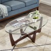 APRILSOUL48"Oval Glass Coffee Table, Cherry Round Coffee Table Center Table with Glass Top, Small Coffee Table - 2 of 4