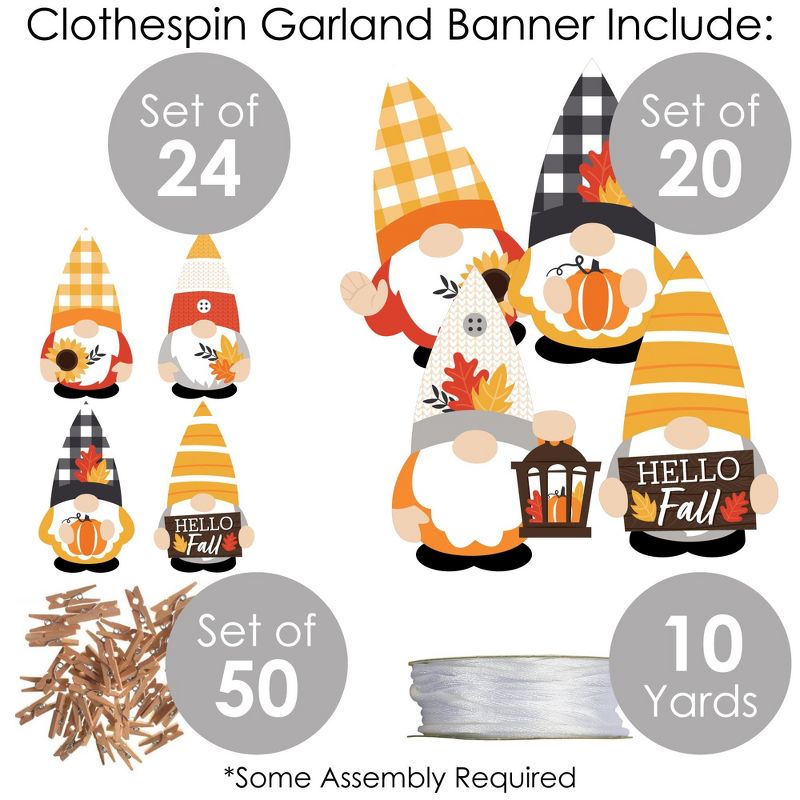 Big Dot of Happiness Fall Gnomes - Autumn Harvest Party DIY Decorations - Clothespin Garland Banner - 44 Pieces, 5 of 8