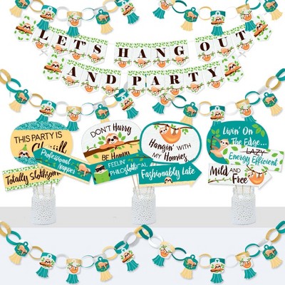 Big Dot of Happiness Let's Hang - Sloth - Banner and Photo Booth Decorations - Baby Shower or Birthday Party Supplies Kit - Doterrific Bundle