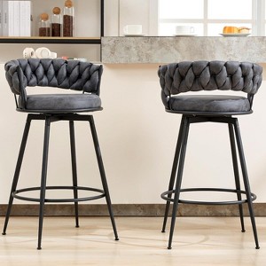 DYHOME 28 inch Bar Stools Set of 2, Modern Counter Height Bar Stools, 360° Swivel Suede Fabric Stool Chairs with Woven Back and Footrest - 1 of 4