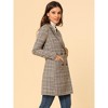 Allegra K Women's Double Breasted Notched Lapel Plaid Overcoat with Pockets - 4 of 4