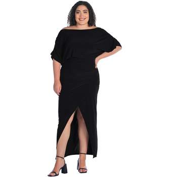 Target brand size 8 slip dress long in stretch fabric. in jet black, side  splits