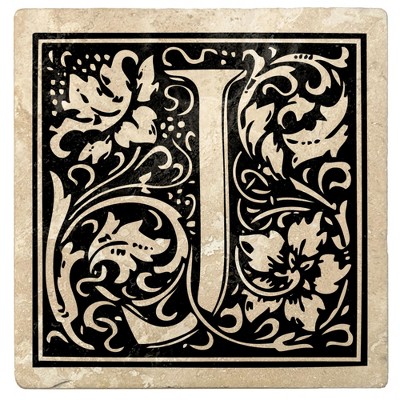 Christmas by Krebs Set of 4 Ivory and Onyx Black "J" Square Monogram Coasters 4"