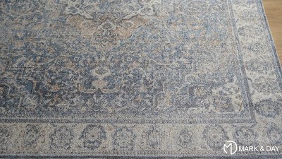 Elsmore Navy Blue Synthetic Fur Washable Rectangular Area Rug 5'3" x 7'