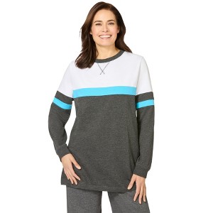 Woman Within Plus Size Color Block Long Sleeve Sweatshirt - 1 of 4