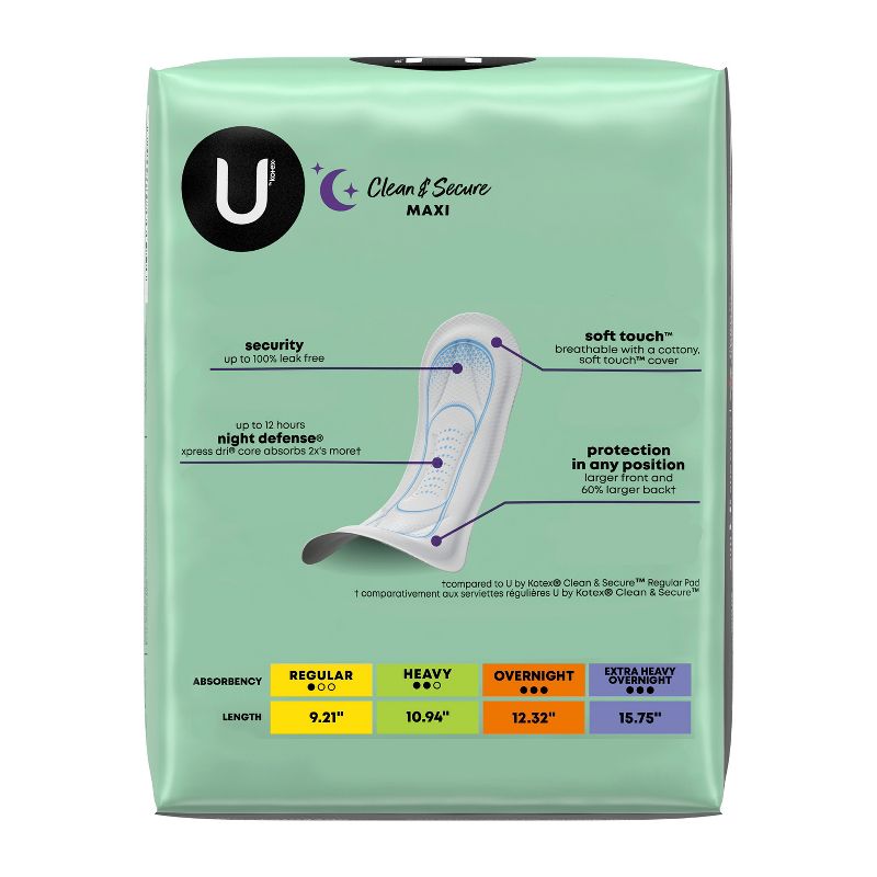 U by Kotex Clean &#38; Secure Overnight Maxi Pads - Unscented - 40ct, 3 of 15