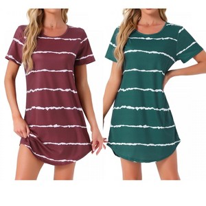INSPIRE CHIC Women's 2 Pcs Round-Neck Curved-Hem Short-Sleeve Nightshirt Sleep Gown - 1 of 4