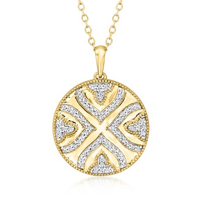 Ross-Simons 0.25 ct. t.w. Diamond Medallion Pendant Necklace in 18kt Gold Over Sterling