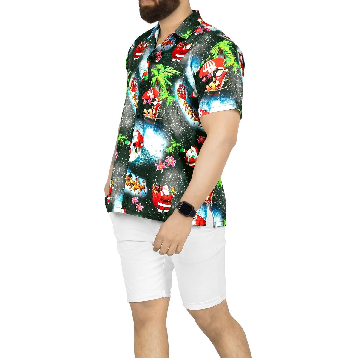 HAPPY BAY Mens Hawaiian Christmas Tree Shirts Short Sleeve Button Down Shirt Men's Tropical Shirts Shirts for Men Funny 5XL Black - thumbnail 3