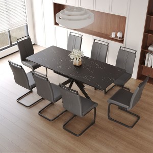 NicBex Dining Table Set for 8 Modern Extendable Dining Room Table with MDF Tabletop, Trestle Base and 8 PU Chairs for Kitchen - 1 of 4