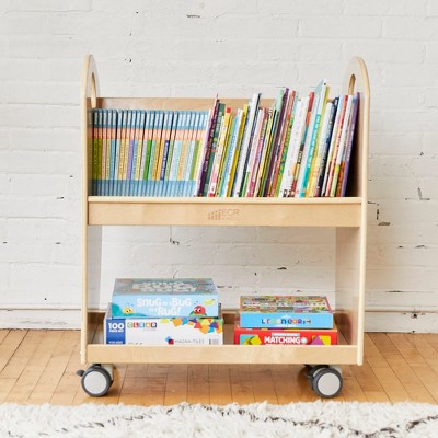 Natural Birch Mobile Book Cart with Countdown Timer