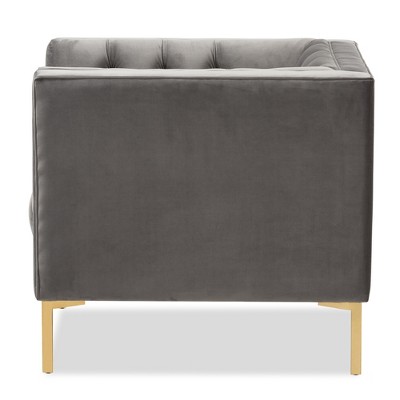 Zanetta Grey Velvet Upholstered Gold Finished Lounge Chair