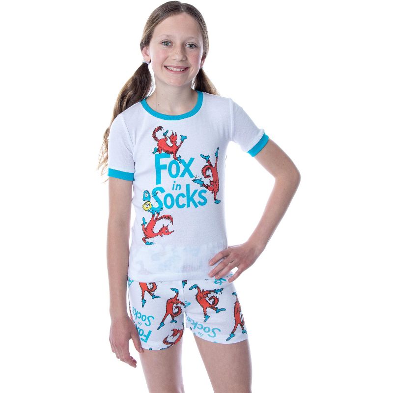 Dr. Seuss Unisex Kids Fox In Socks Shirt Shorts and Pants 3 Piece Pajama Set, 3 of 6