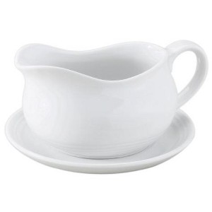 HIC Hotel Gravy Sauce Boat with Saucer Stand, Fine White Porcelain, 24-Ounces - 1 of 4