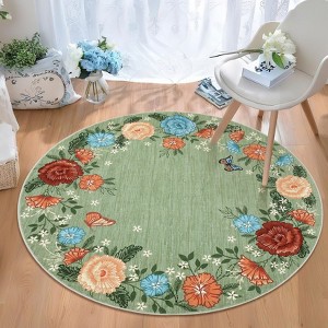 Vintage Floral Scalloped Area Rug Machine Washable Rug Stain Resistant Easy Cleaning Carpet Non Slip Soft Low Pile Folding Floor Cover For Home - 1 of 4