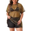 Agnes Orinda Women's Plus Size Shiny Sheer Mesh Holographic Short Sleeve Party Tunic T-shirts - 2 of 4