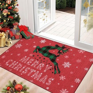 GustoWave Christmas Rug with Snow Reindeer Area Rugs for Living Room, Low Pile Washable - 1 of 4