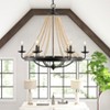 Farmhouse Wood Beaded Chandelier 6-Light Black Iron Pendant Light Fixture for Dining Room - 3 of 4