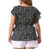 Agnes Orinda Women's Plus Size Crew Neck Floral Tie Waist Ruffle Flare Sleeve Blouses - 4 of 4