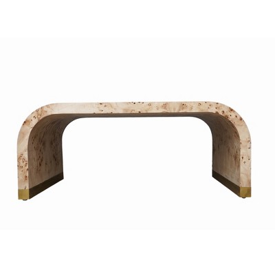 HomeRoots 24" Natural And Brass Wood And Brass Oval Coffee Table